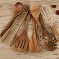 Set de utensilios de madera de haya de 7 piezas para cocina, duradero, resistente al calor y antiadherente