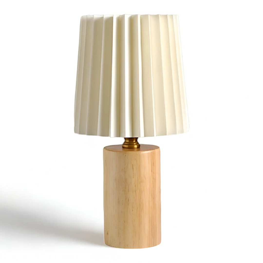 Lampada da Tavolo in Legno con Paralume Plissettato Maple Haven per Bagliore Accogliente