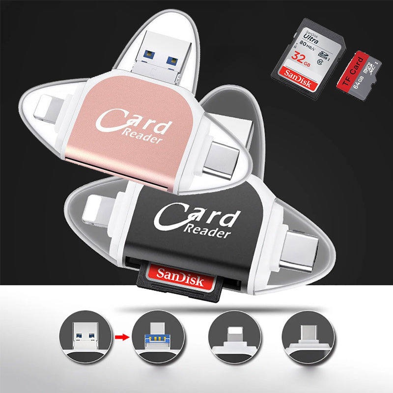 Čtečka karet 4 v 1 s USB C, Lightning, SD, Micro SD a USB 3.0
