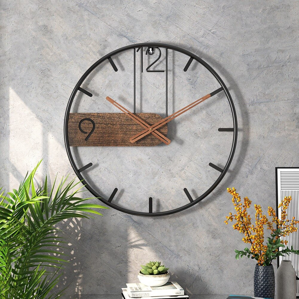 Walnut And Steel Wall Clock With Warm Wood And Metal Accent