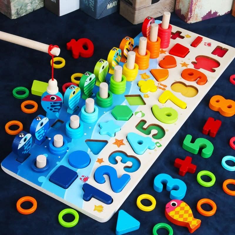 BrightNest Wooden Educational Game Board For Counting Shapes And Fine Motor Skills