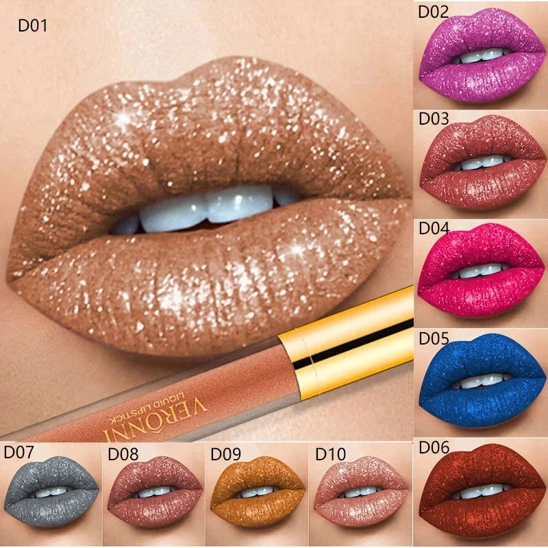 Shimmer Diamond leppestift med metallisk flytende glansfinish