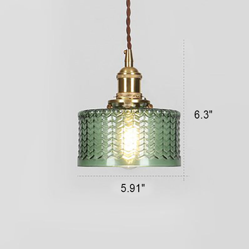 Antique Brass Glass Pendant Light With Round Shade Design