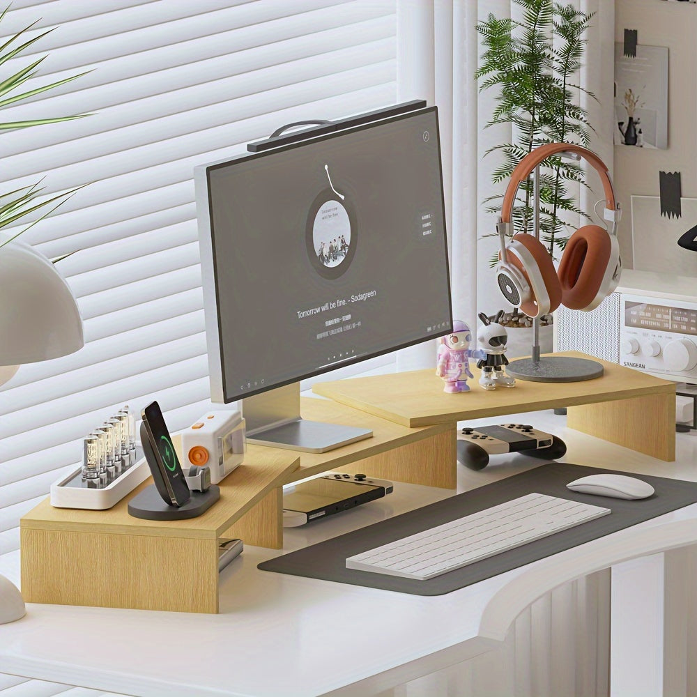 Verstellbare Doppel-Monitorhalterung mit Laptop-Ablage und Arbeitsplatz-Organizer für ergonomische Produktivität