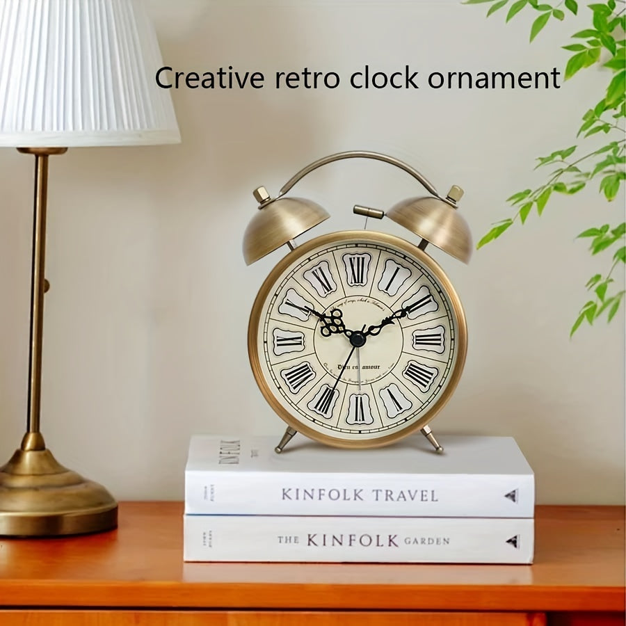 Scandinavian vintage luminous twin bell alarm clock with classic metal design