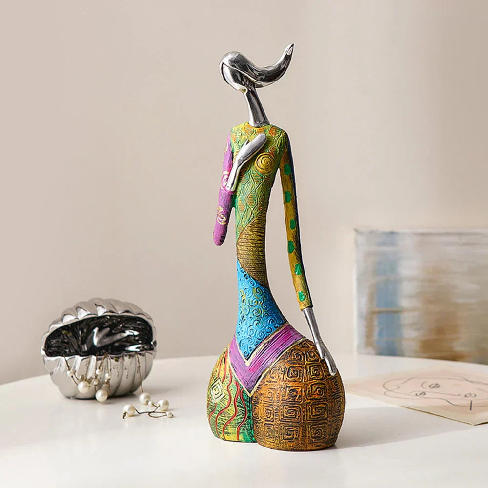 Colorful Handmade Resin Sculpture Of A Feminine Figure In Abstract Living Room Decor
