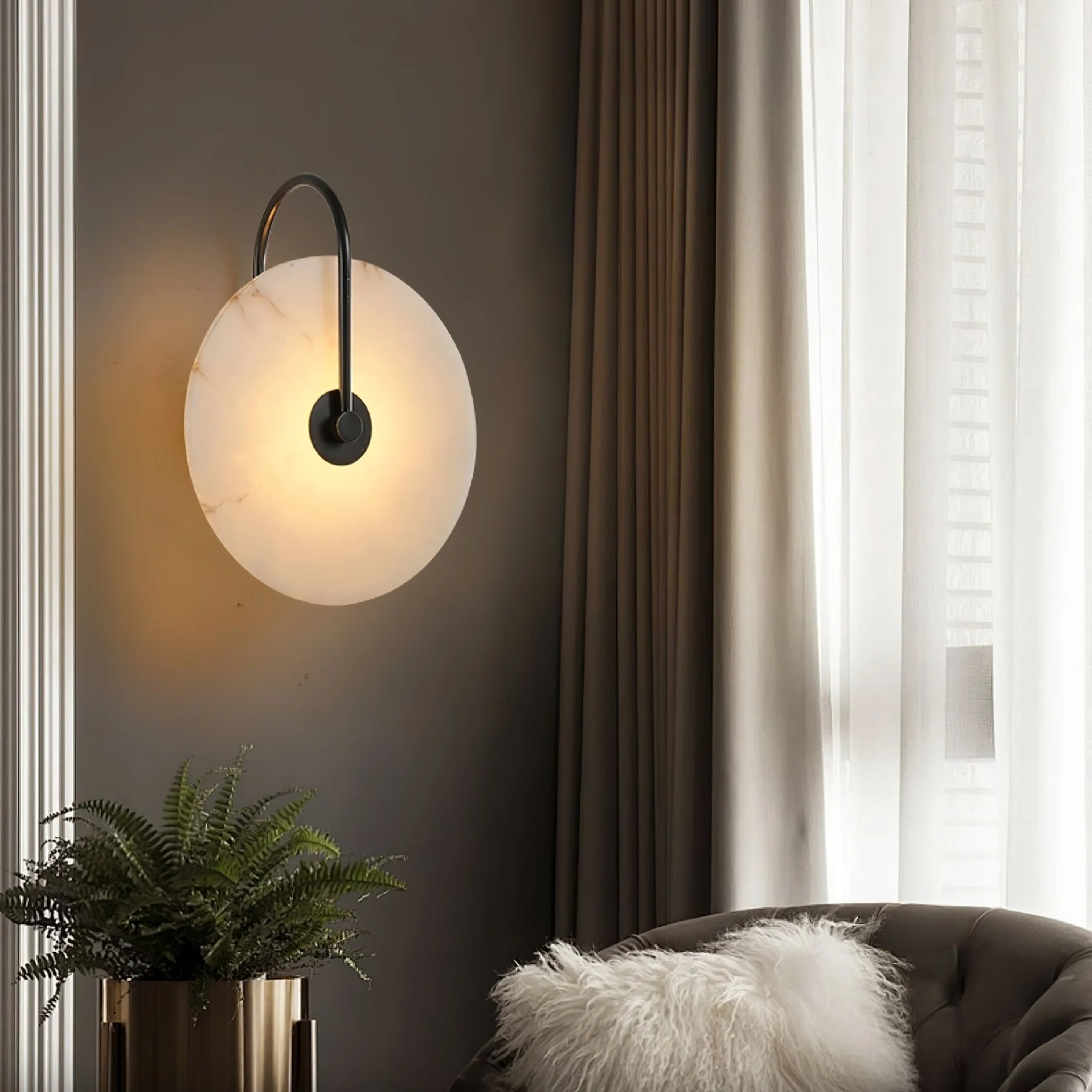 Lampada da parete LED in marmo alabastro, rotonda color oro, per illuminazione ambientale in camera da letto e corridoio