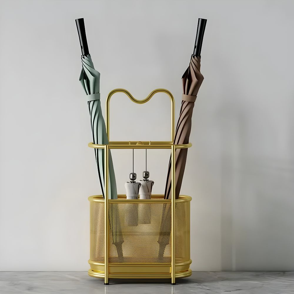 Moderne paraplyholder i metal med integreret vandbakke