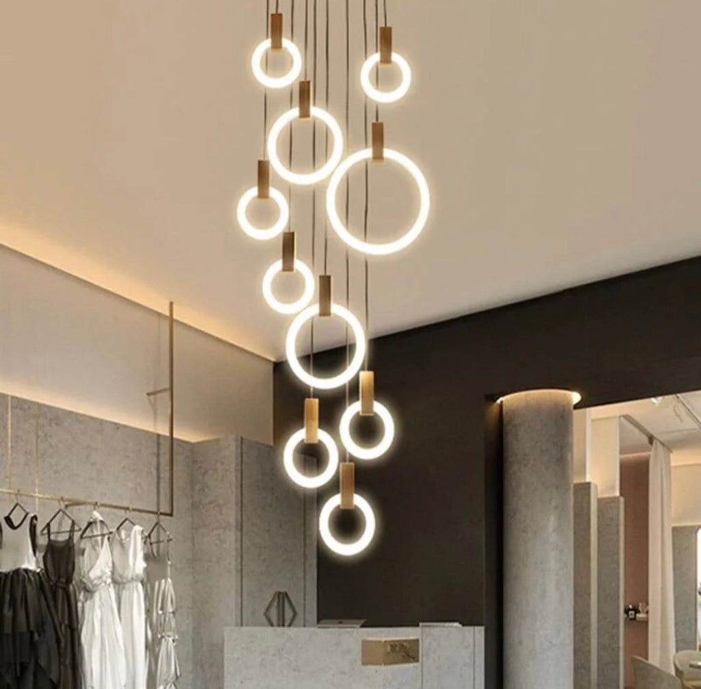 Wood And Acrylic Ring Pendant Lamp With LED Warm Glow
