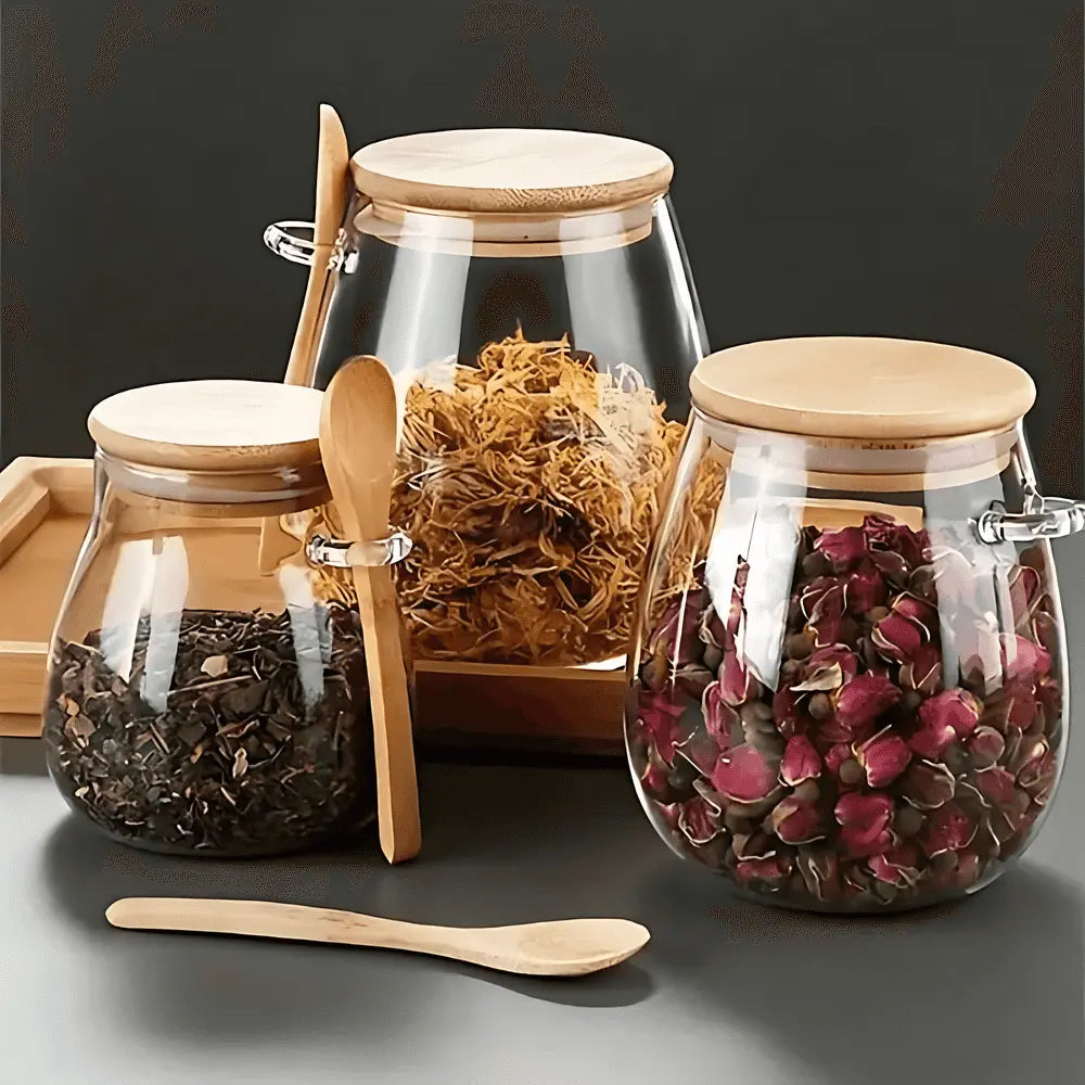 Airtight Glass Storage Jar With Bamboo Lid For Coffee, Tea, And Grains