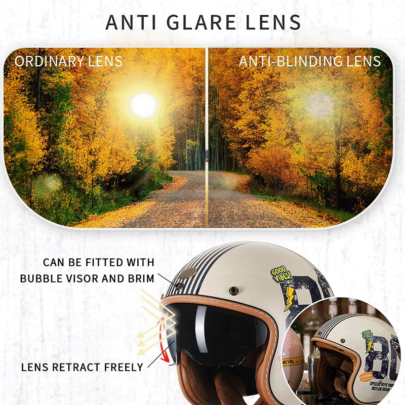 JetLite KB2 Retro-Helm mit offenem Gesicht für klassische Motorradtouren