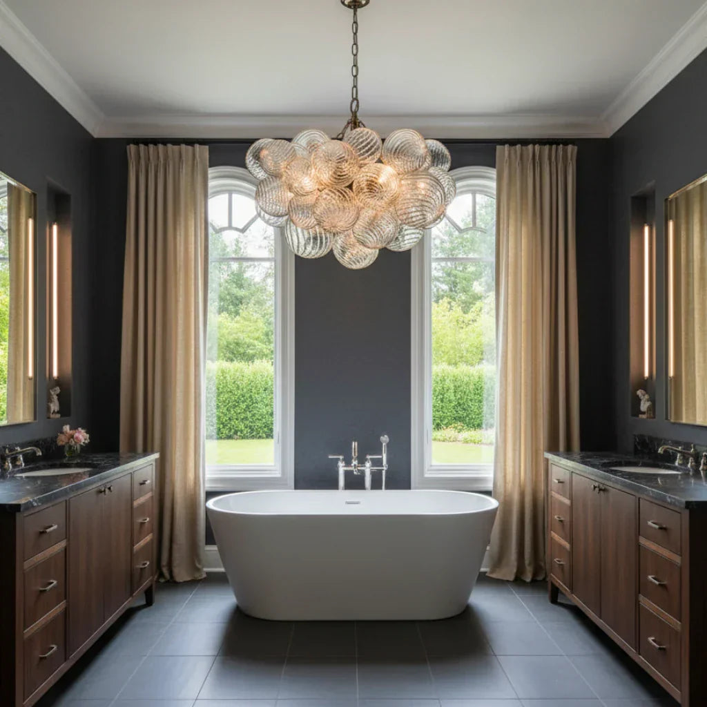 Lampadario a Bolle con Vetro Trasparente Elegante e Righe