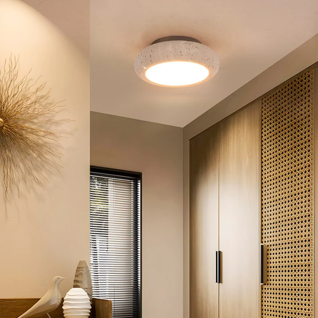 LumaStone Retro Ceiling Light In Yellow Travertine For Warmth And Character