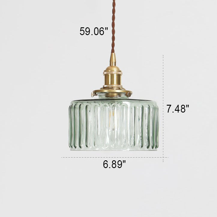 Antique Brass Glass Pendant Light With Round Shade Design