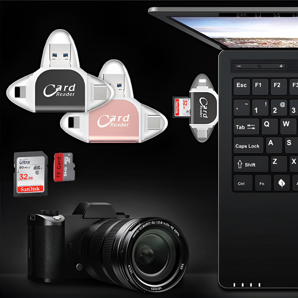 Čtečka karet 4 v 1 s USB C, Lightning, SD, Micro SD a USB 3.0
