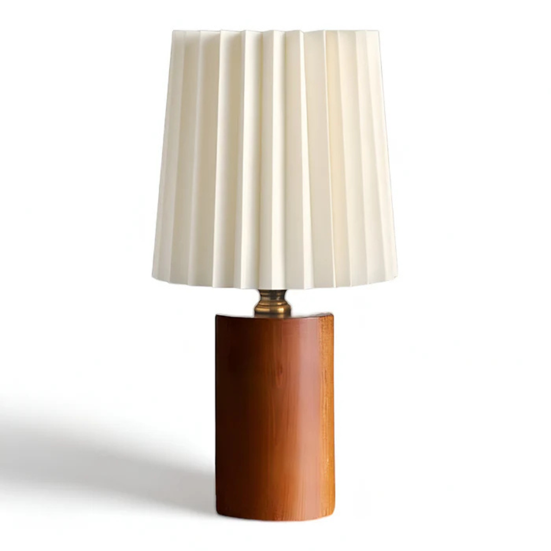 Lampada da Tavolo in Legno con Paralume Plissettato Maple Haven per Bagliore Accogliente