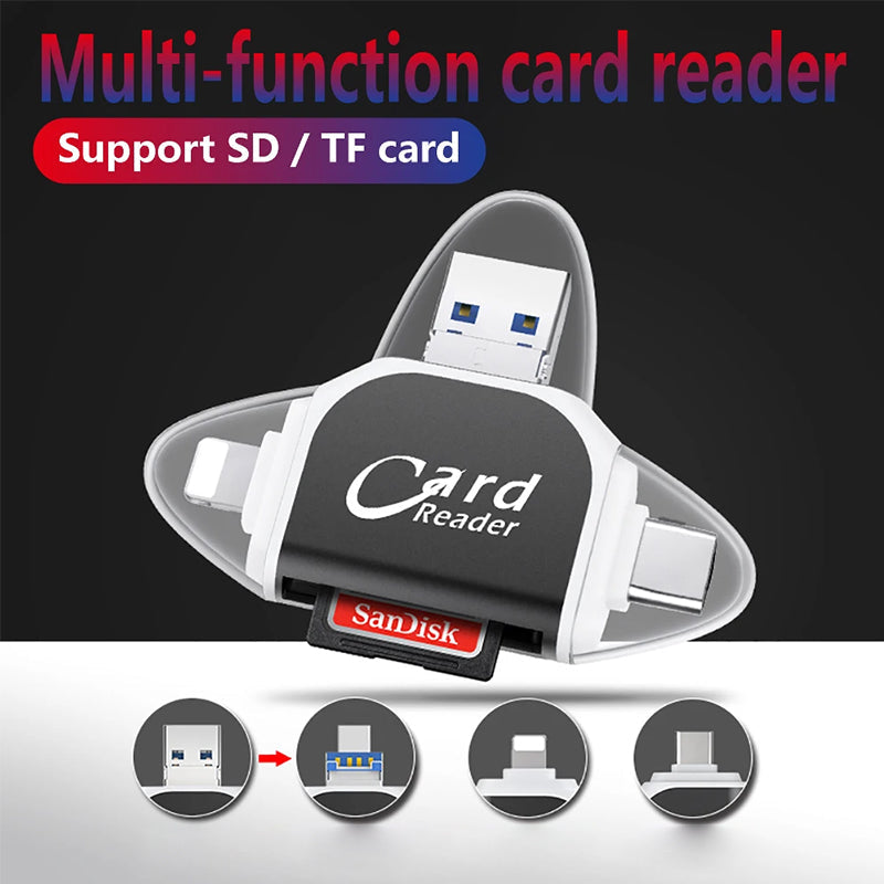 Čtečka karet 4 v 1 s USB C, Lightning, SD, Micro SD a USB 3.0