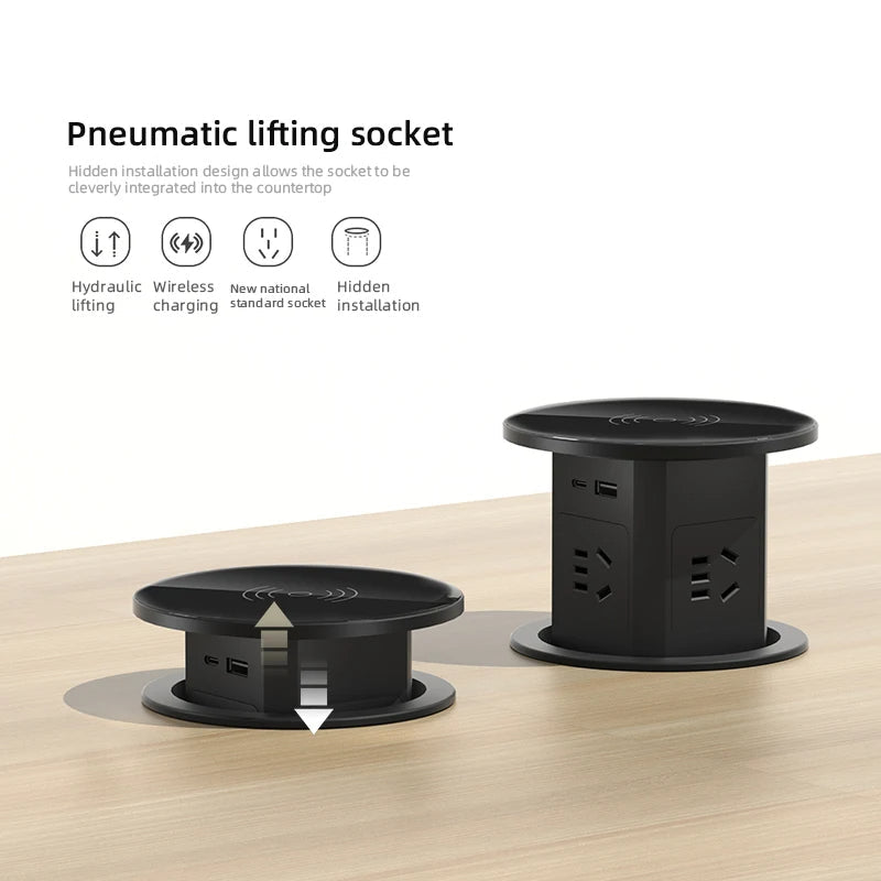 Auto Pop-Up Desk Socket Tower With USB-C, Wireless Charging And Global Plug | Fervei