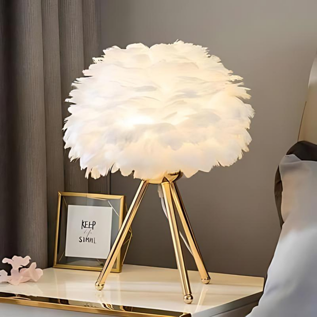 LumaFeather Luxe Feathered Table Lamp For Living Room And Office