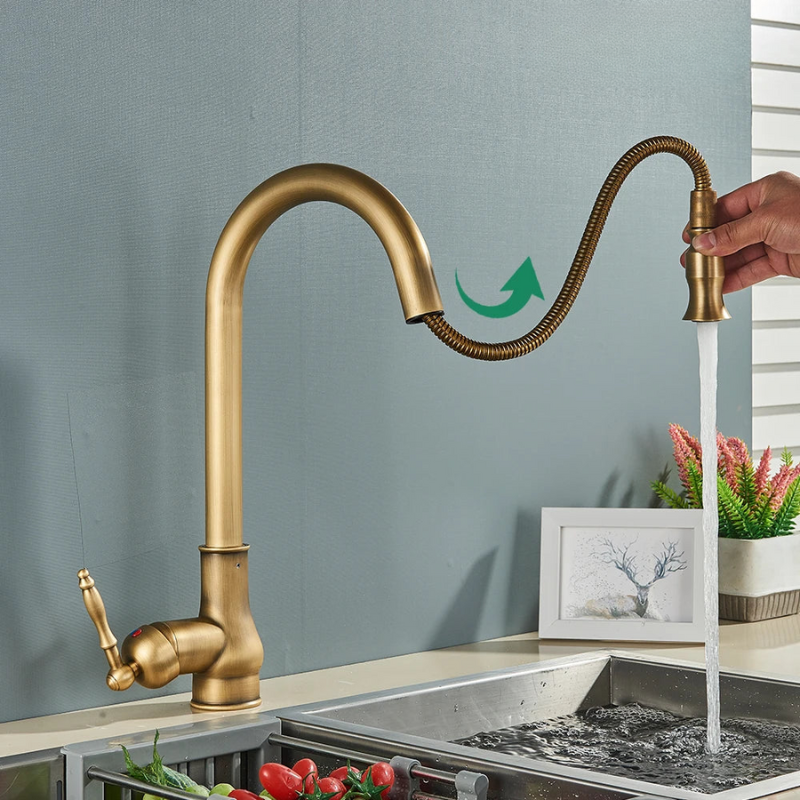 VintageTap vandhane i antik messing til køkkenvask klassisk design