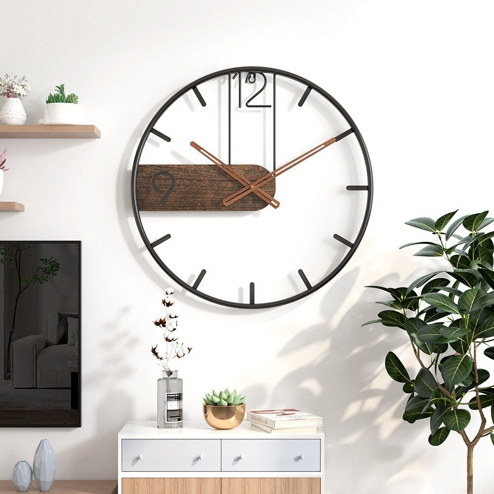 Walnut And Steel Wall Clock With Warm Wood And Metal Accent