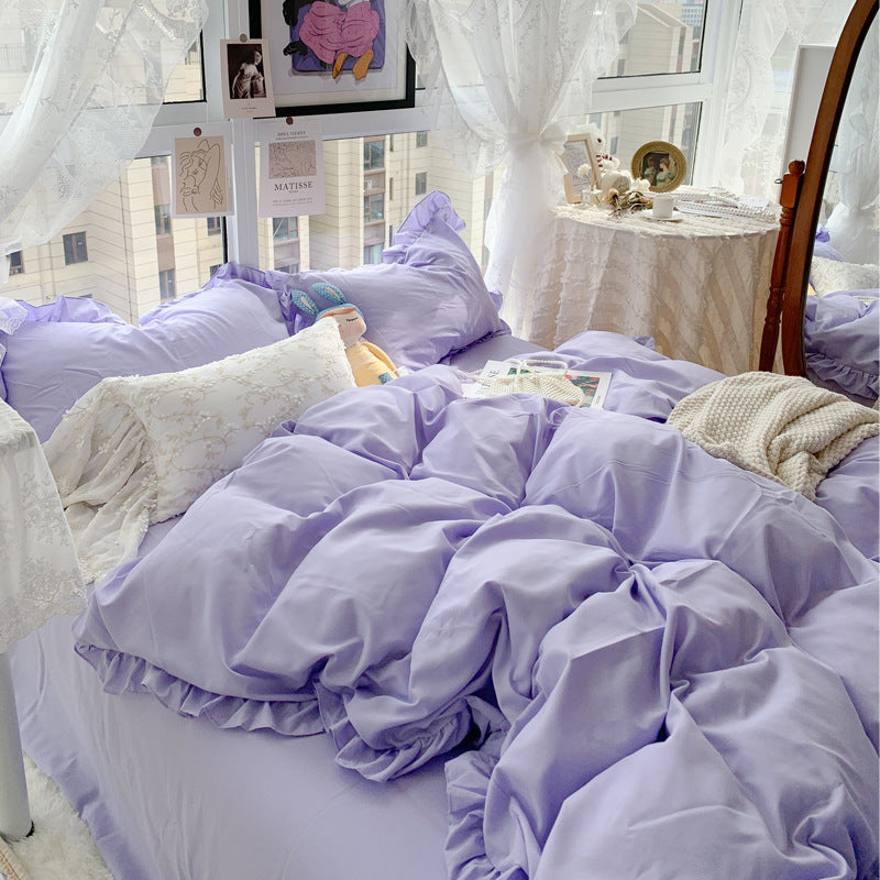 Candy Colored Bedsheet Set With Elegant Ruffle Trim For Your Bedroom