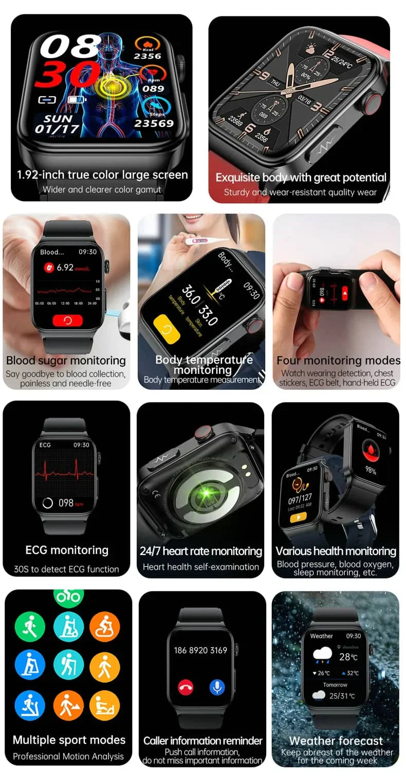 All-in-One Health Monitoring Smartwatch with ECG & Blood Glucose Tracker | Fervei
