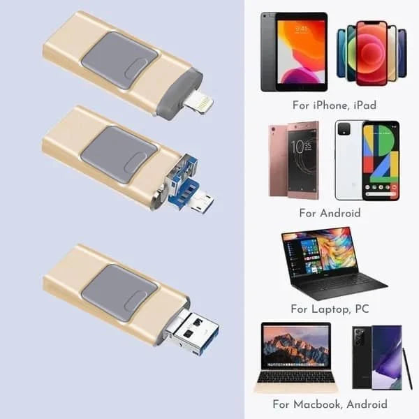 כונן פלאש USB 4 ב-1 לסמארטפון וטאבלט USB-A, USB-C, מיקרו-USB, לייטנינג
