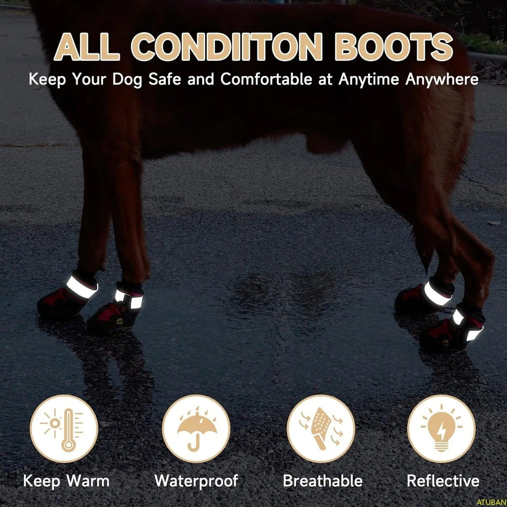Henri Marcheur Waterproof Non Slip Dog Boots With Reflective Straps