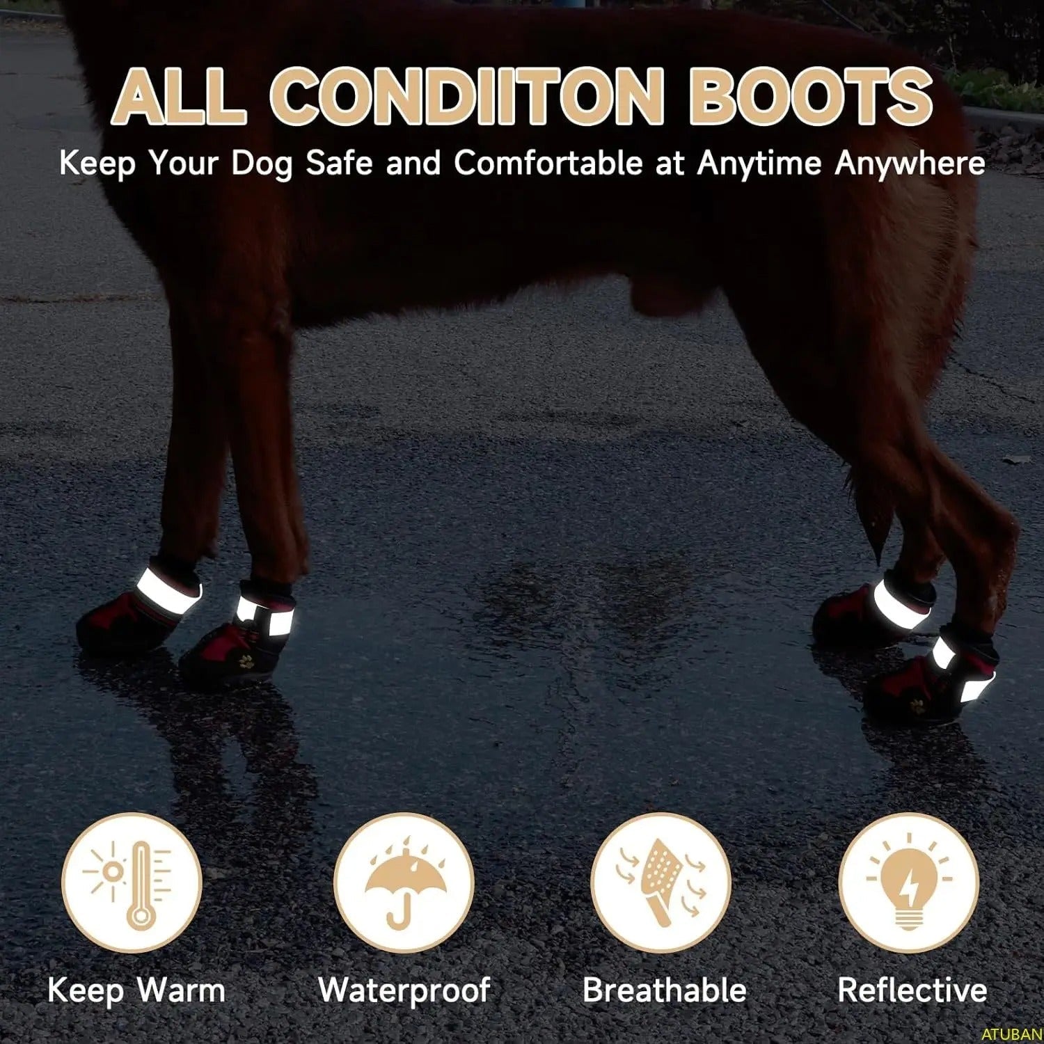 Henri Marcheur Waterproof Non Slip Dog Boots With Reflective Straps