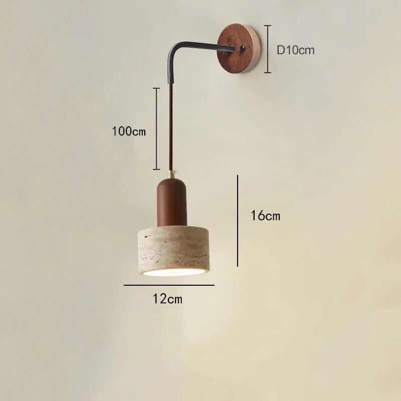 Aster Travertynowa Lampa Ścienna z Drewnianym Akcentem Kinkietowym