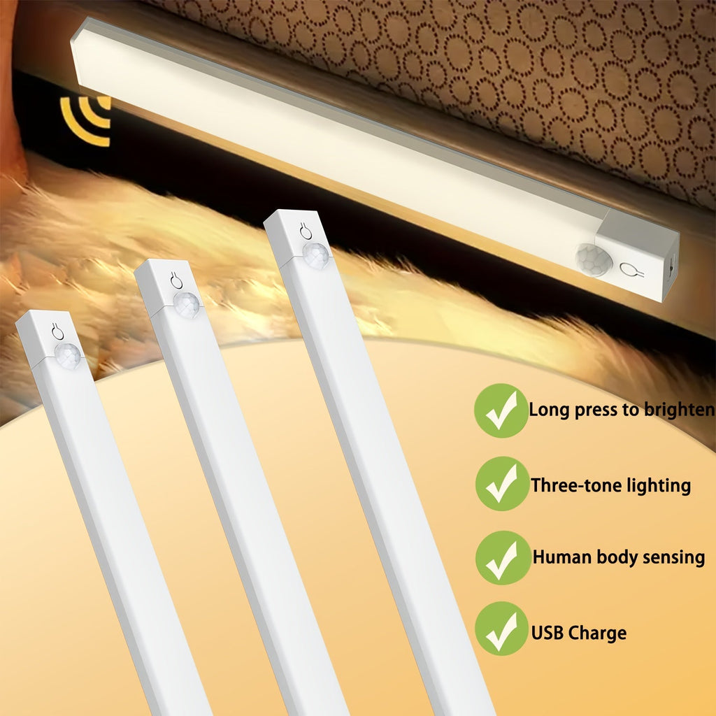Luz noturna LED com sensor de movimento inteligente, bateria recarregável por USB e brilho ajustável
