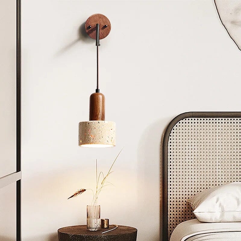 Aster Travertynowa Lampa Ścienna z Drewnianym Akcentem Kinkietowym