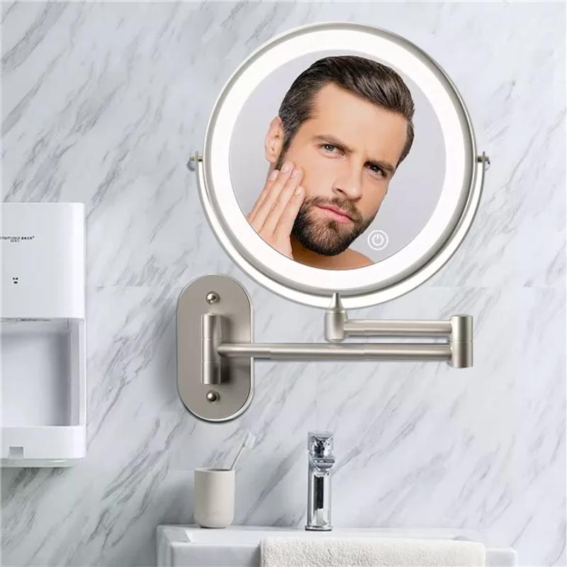 Matte Silver Rechargeable LED Vanity Mirror With Magnifying Makeup For Bathroom Use