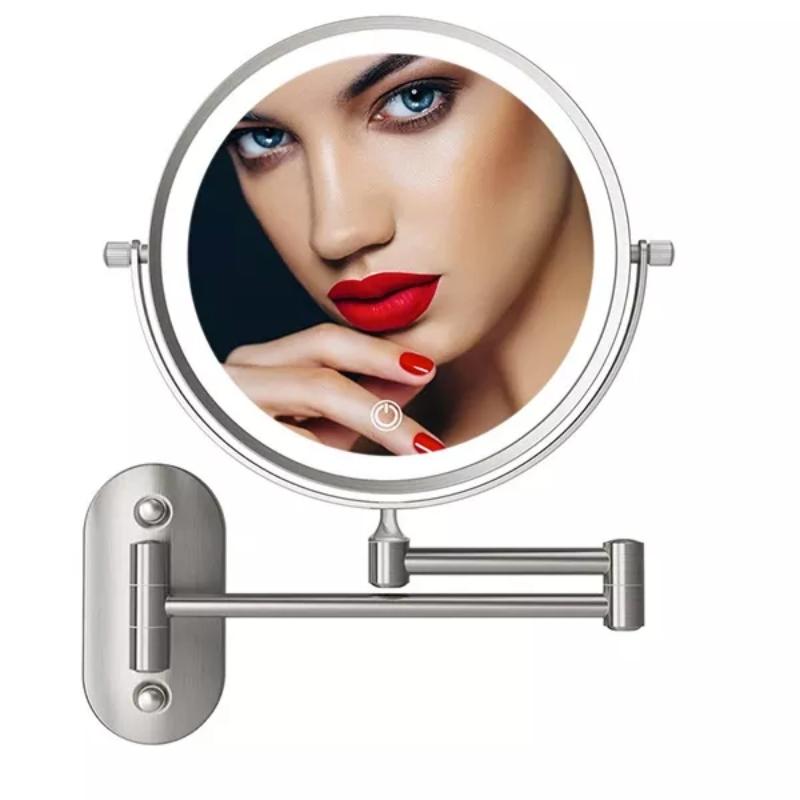 Matte Silver Rechargeable LED Vanity Mirror With Magnifying Makeup For Bathroom Use