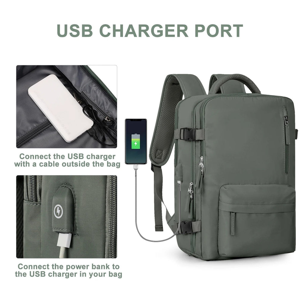 Sac à dos de voyage étanche 35L pour femme, randonnée, avec port USB