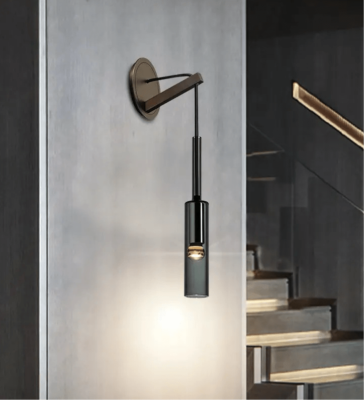Vellara Smoky Gray Glass Wall Light With Luxe Finish