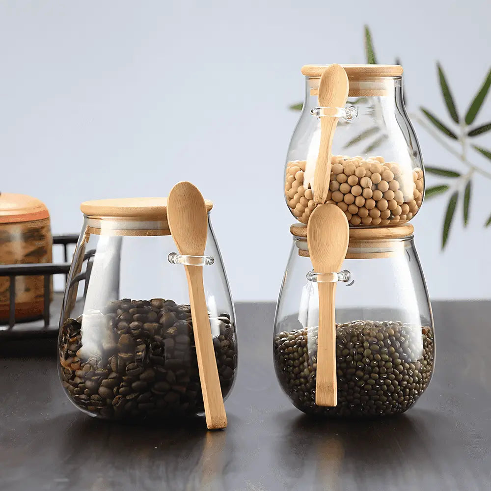 Airtight Glass Storage Jar With Bamboo Lid For Coffee, Tea, And Grains