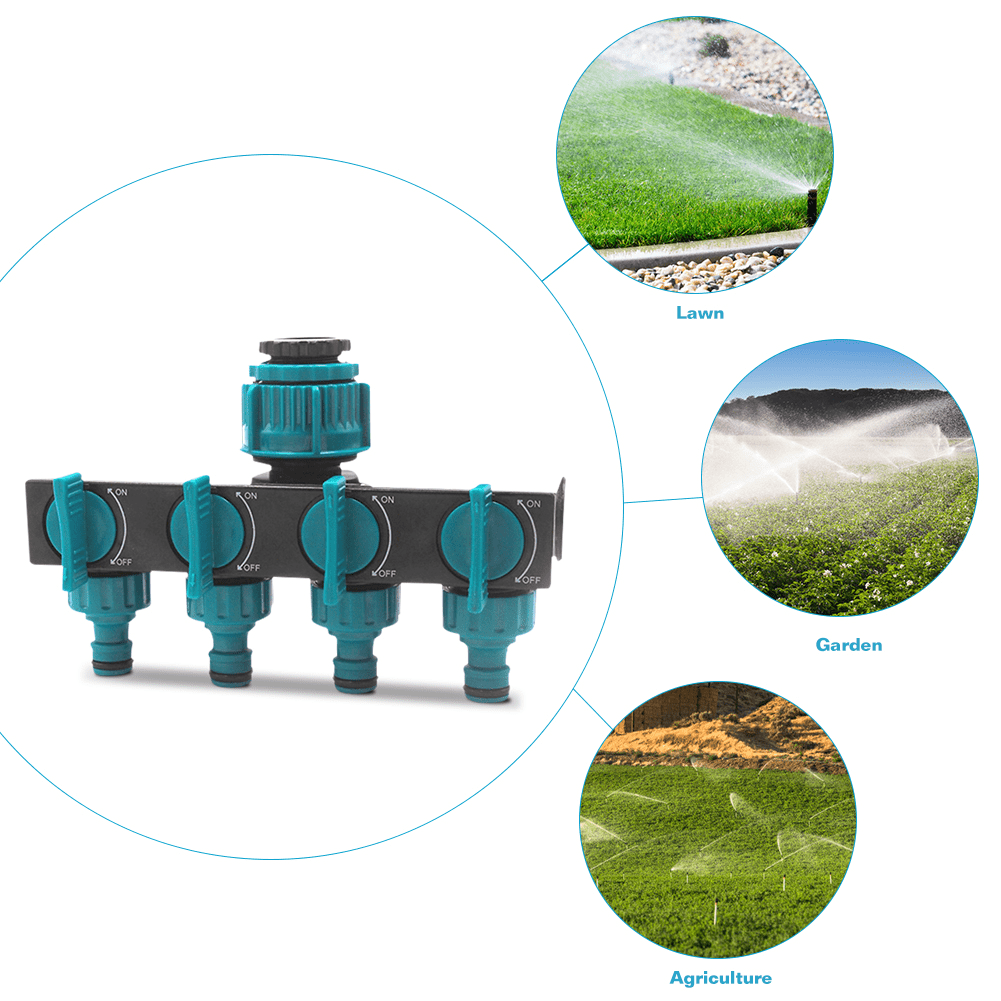 4 Way Garden Hose Distributor With Adjustable Tap Adapter