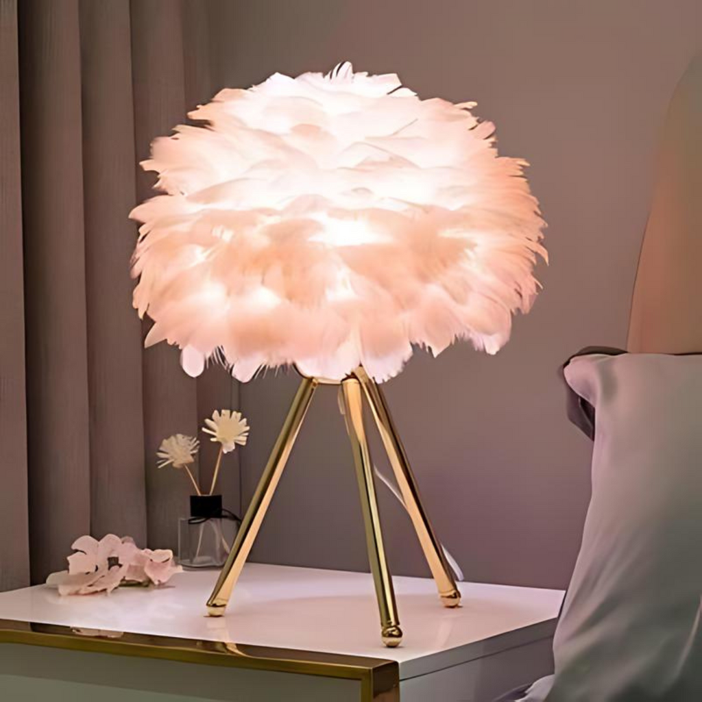 LumaFeather Luxe Feathered Table Lamp For Living Room And Office