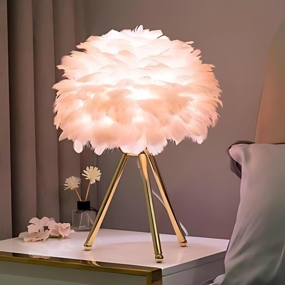 LumaFeather Luxe Feathered Table Lamp For Living Room And Office