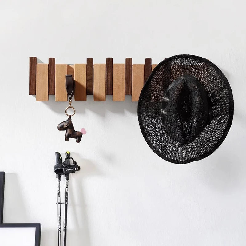 Eloria Piano-Inspired Wooden Coat Rack With Foldable Hooks
