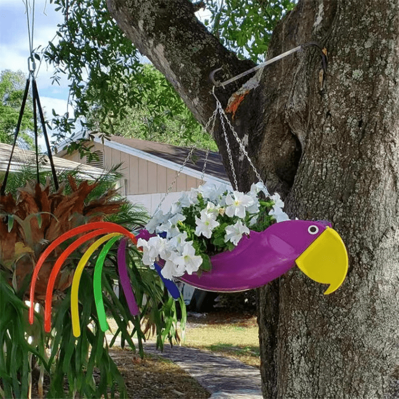 Hanging Plant Bowl With Colorful Chicken Design Garden Decor
