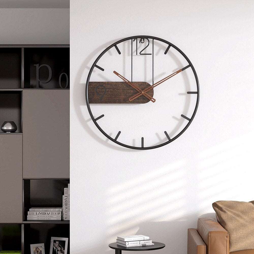 Walnut And Steel Wall Clock With Warm Wood And Metal Accent