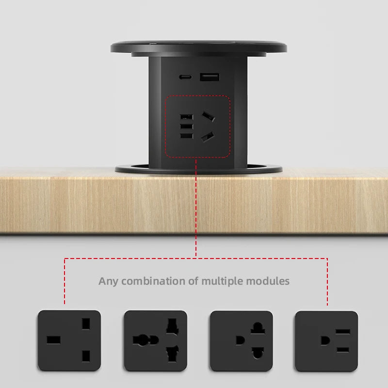 Auto Pop-Up Desk Socket Tower With USB-C, Wireless Charging And Global Plug | Fervei
