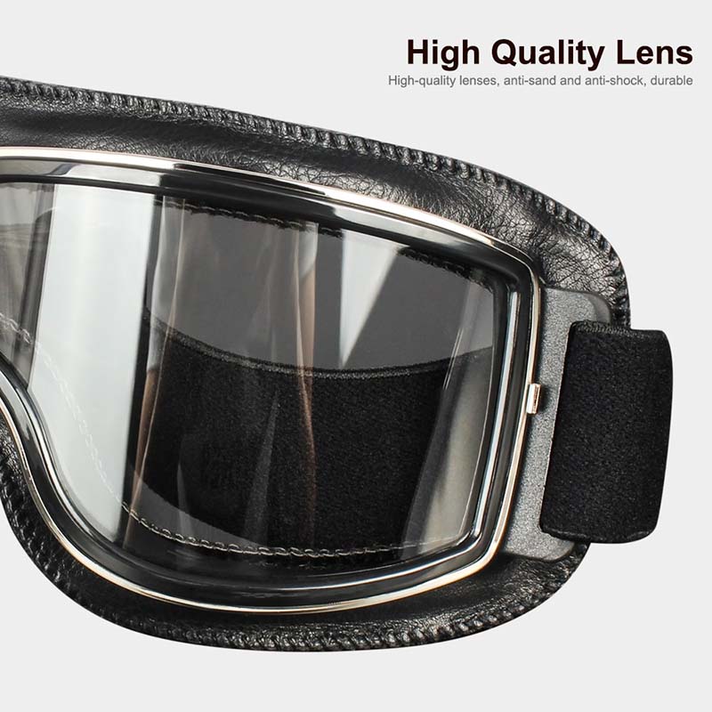 Retro Motorcycle Goggles for Glasses Wearers, Anti-Fog, UV Protection