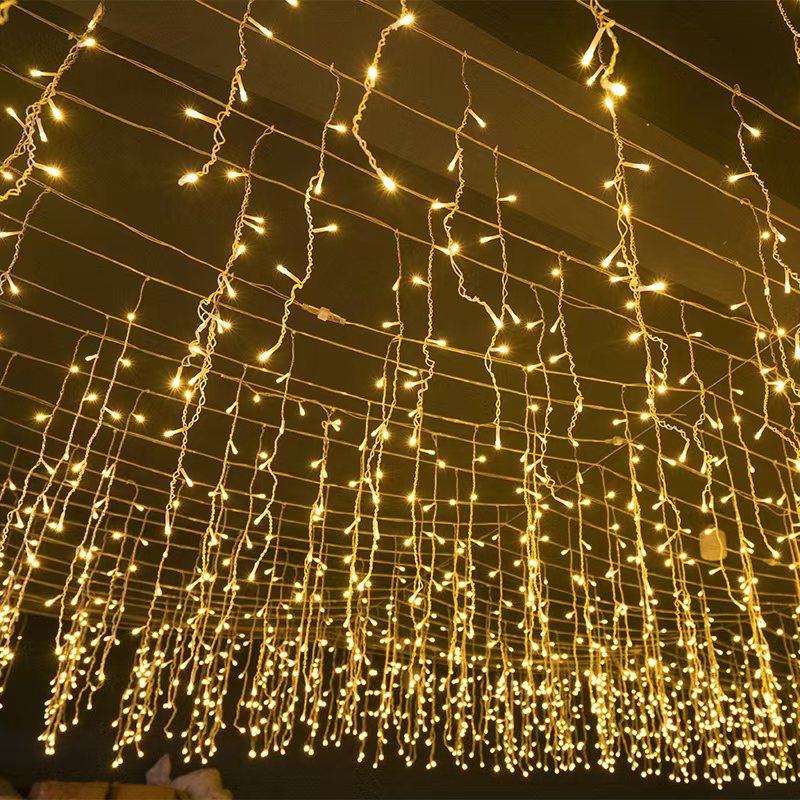 Outdoor Fifty Meter Icicle Curtain Lights With Warm White Waterfall Effect