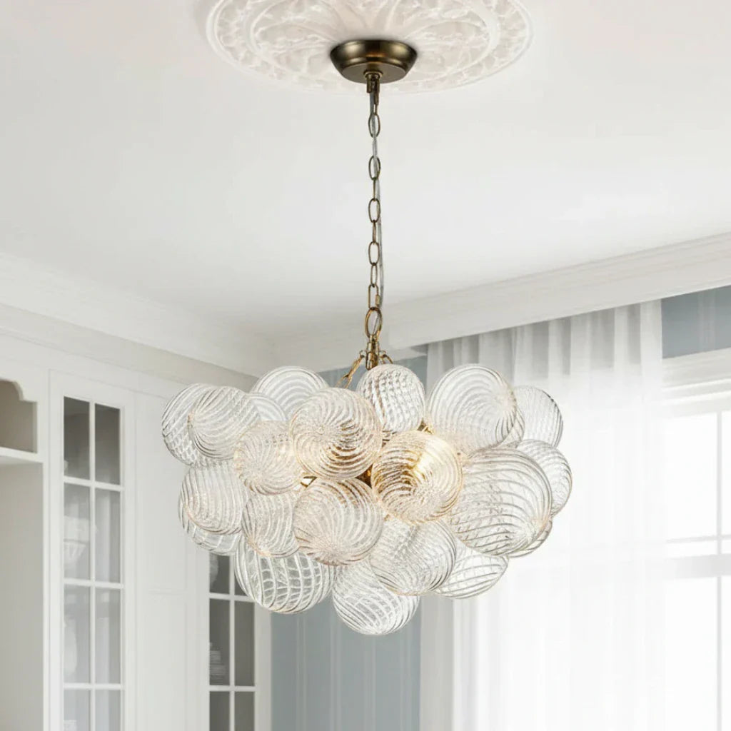 Bubble Chandelier Fixture With Elegant Clear Ribbed Glass