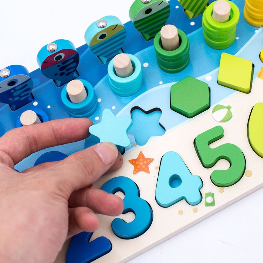 BrightNest Wooden Educational Game Board For Counting Shapes And Fine Motor Skills