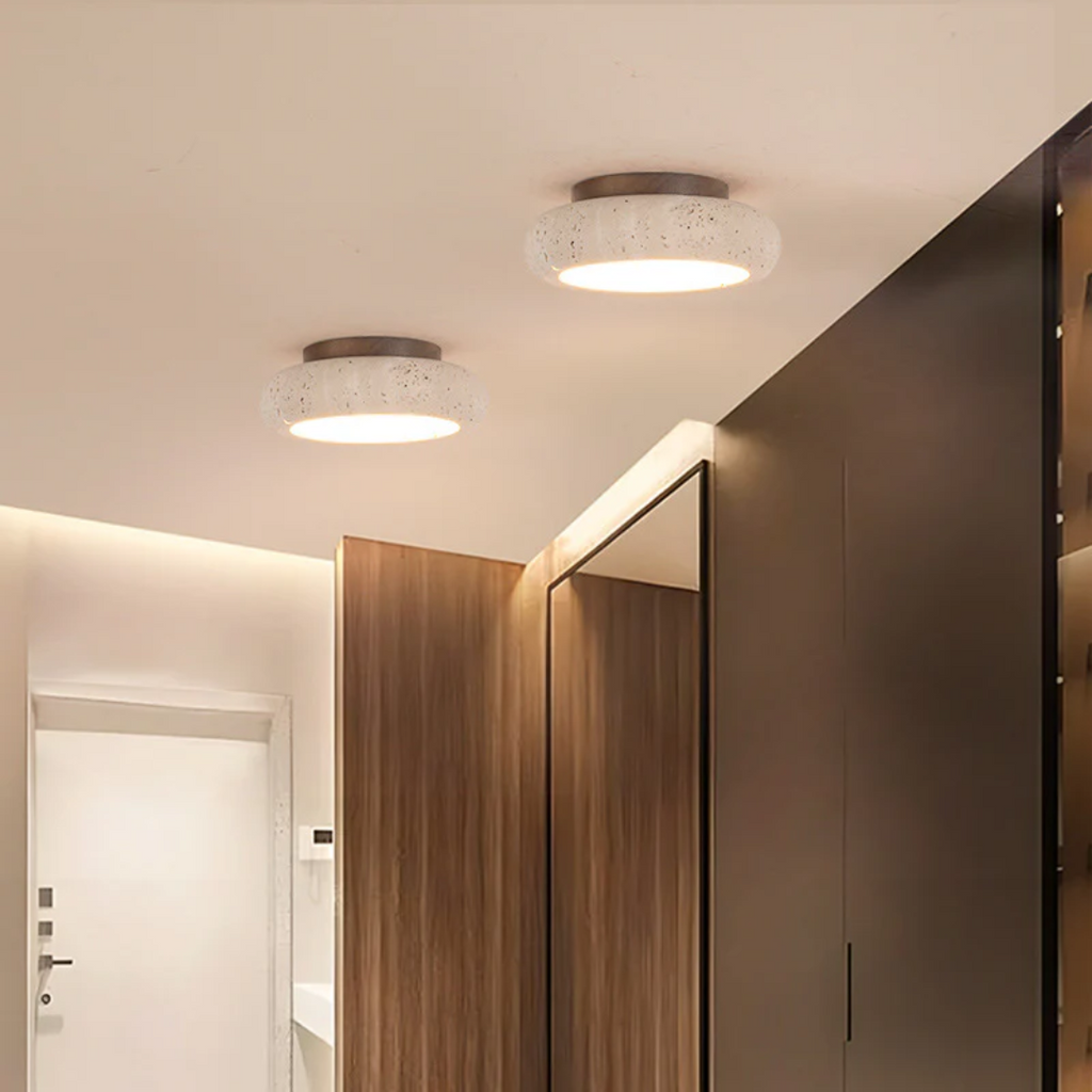 LumaStone Retro Ceiling Light In Yellow Travertine For Warmth And Character